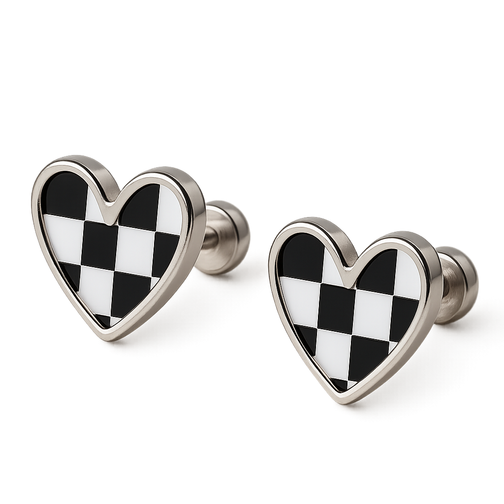 Checkered Heart Flat Back