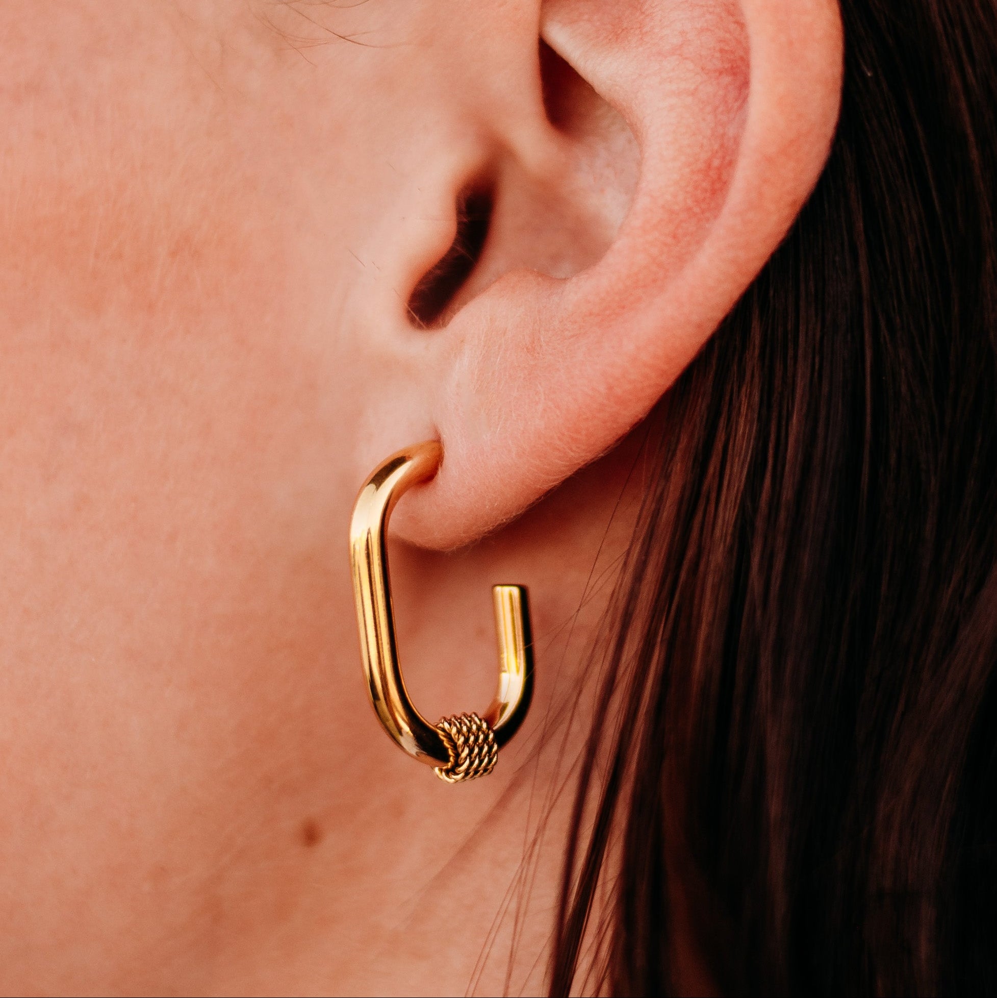 Golden Weave Oval Hoop